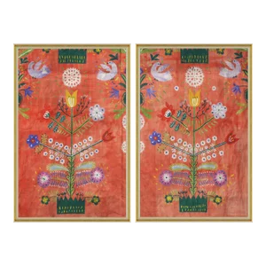 Fete in Red Diptych Art Print in Gold Frame by Paule Marrot - Set of 2