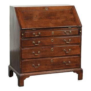 Antique English Oak Secretaire with Leather Top, 1700s For Sale