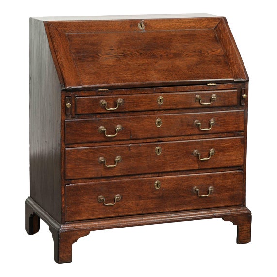 Antique English Oak Secretaire with Leather Top, 1700s For Sale