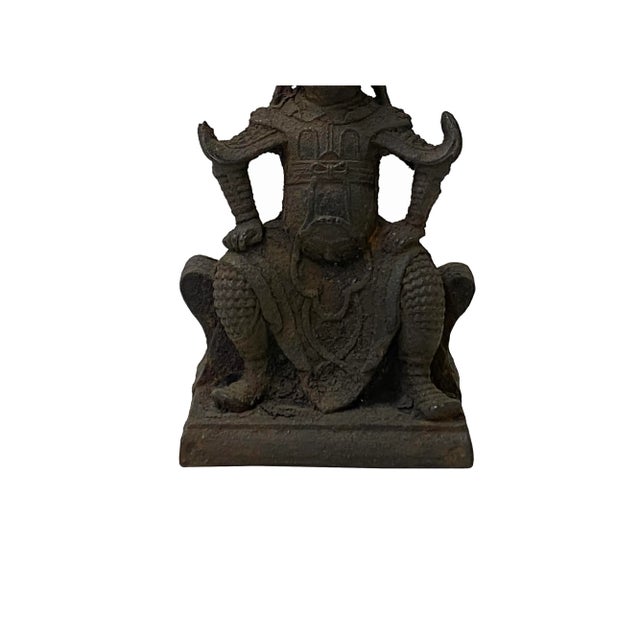 Metal Vintage Iron Metal Finish Rustic General Guan Warrior Worship Small Figure For Sale - Image 7 of 7