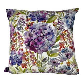 20" Square Decorative Throw Pillow With a Vibrant Purple Hydrangea Watercolor Look Floral Pattern - Made in the U K For Sale