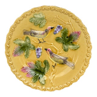 German Majolica Birds & Grapes Plate, Circa 1900 For Sale