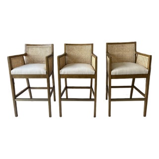 Wood and Cane Bar Stools (Set of 3) For Sale