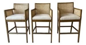 Wood and Cane Bar Stools (Set of 3)