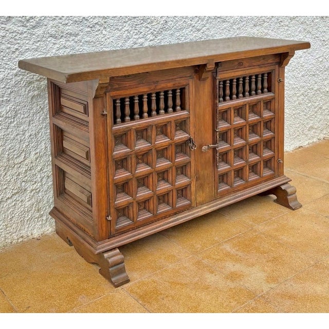 Brown Spanish Renaissance Revival Carved Credenza, 20th Century For Sale - Image 8 of 9
