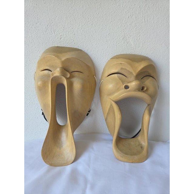 1950s Indonesian Hand-Carved Hibiscus Wood Topeng Theater Scream Masks, 1950s, Set of 2 For Sale - Image 5 of 5