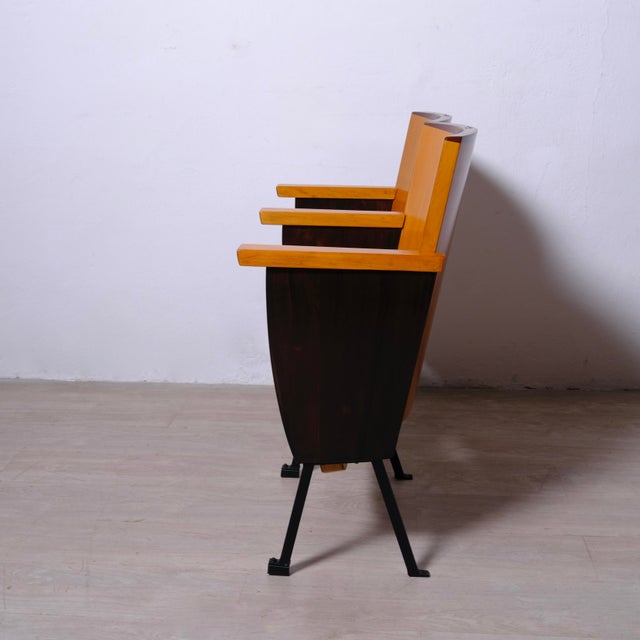 Two-Seater Cinema Armchair Bench in Numbered Two-Tone Wood, 1960s For Sale - Image 6 of 18