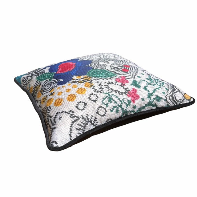 Organic Cotton Sateen "Wild World" Feather Down Pillow, Custom, Original For Sale - Image 6 of 8
