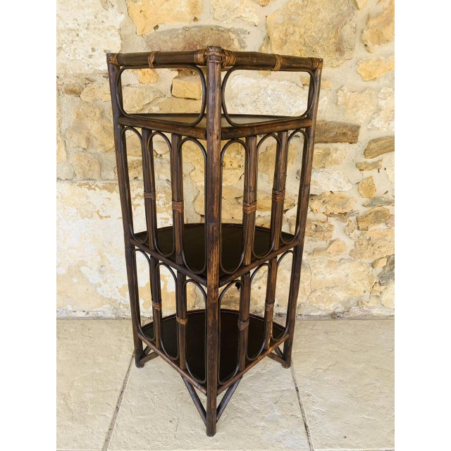 Mid-Century Modern Bamboo and Rattan Three-Tier Corner Shelf, 1960s For Sale - Image 17 of 18