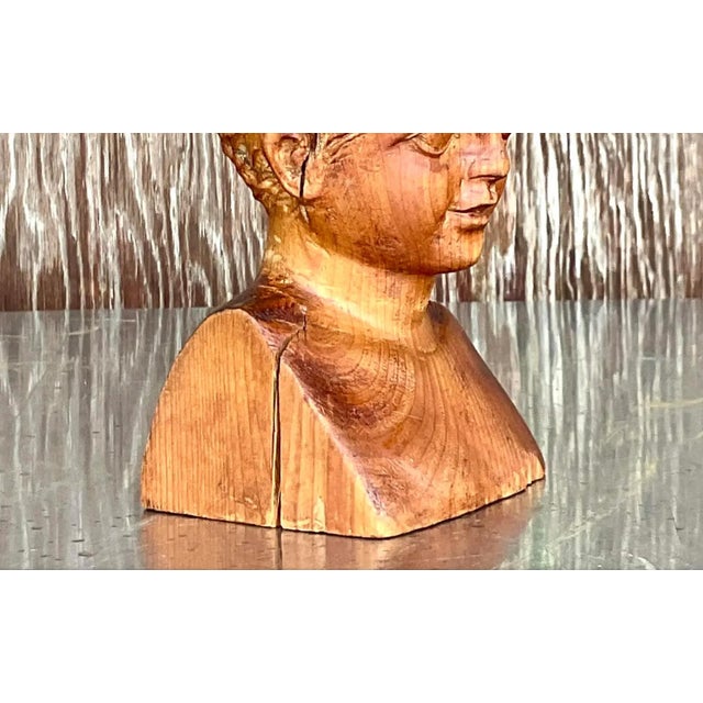 Vintage Hand Carved Wood Bust of Child Sculpture For Sale - Image 9 of 12