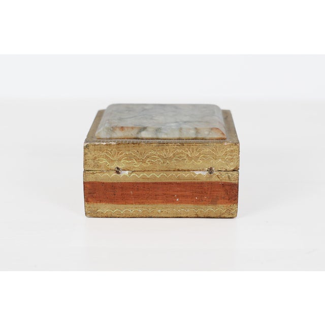 1960s 1960's Italian Florentine Gilt Wood Trinket Box With Marble Lid Inset For Sale - Image 5 of 11