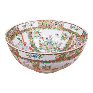 Large Vintage Famille Rose Fruit Bowl, Oriental, Ceramic, Display Dish, Art Deco For Sale