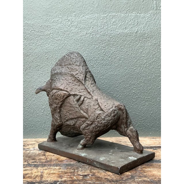 Mid 20th Century Vintage MCM Textured Plaster Bull Sculpture For Sale - Image 5 of 14
