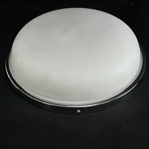 Art Deco Flush Mount in Chrome & Opal Glass, 1940s For Sale - Image 4 of 7