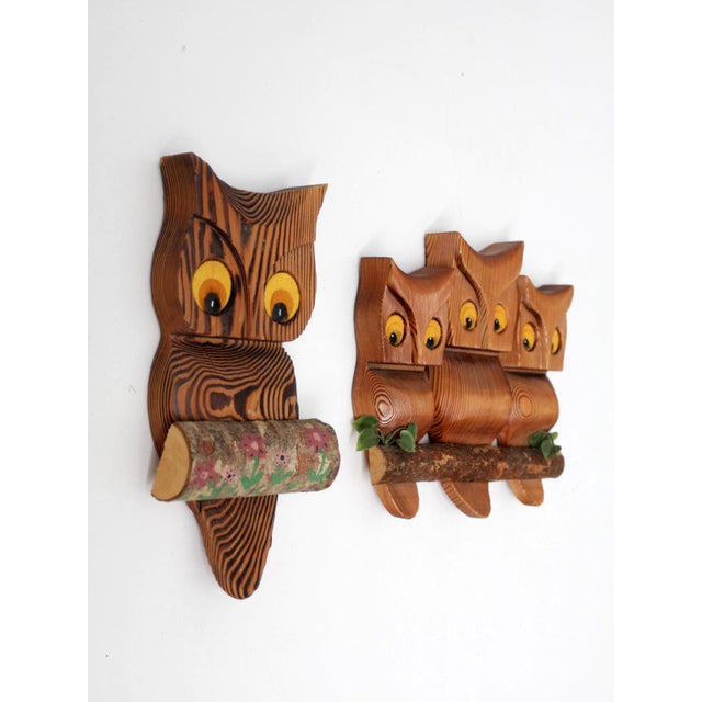 Mid 20th Century Mid-Century Carved Wood Owl Wall Hangings Set For Sale - Image 5 of 9