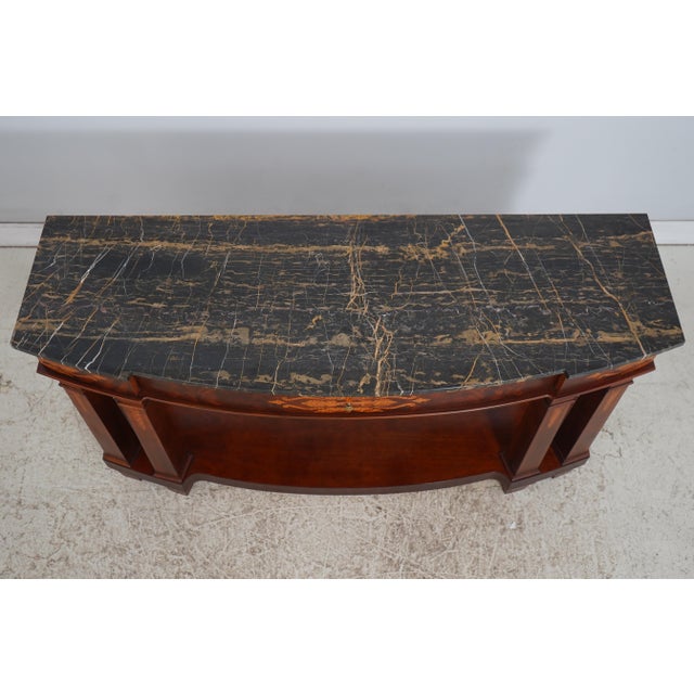 1990s Henredon Inlaid Mahogany Marble Top Console Sideboard For Sale - Image 5 of 18