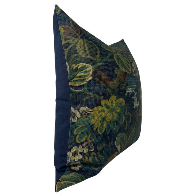 Night Garden Linen Pillow Cover in Midnight Blue, 22x22 Pillow For Sale - Image 4 of 5