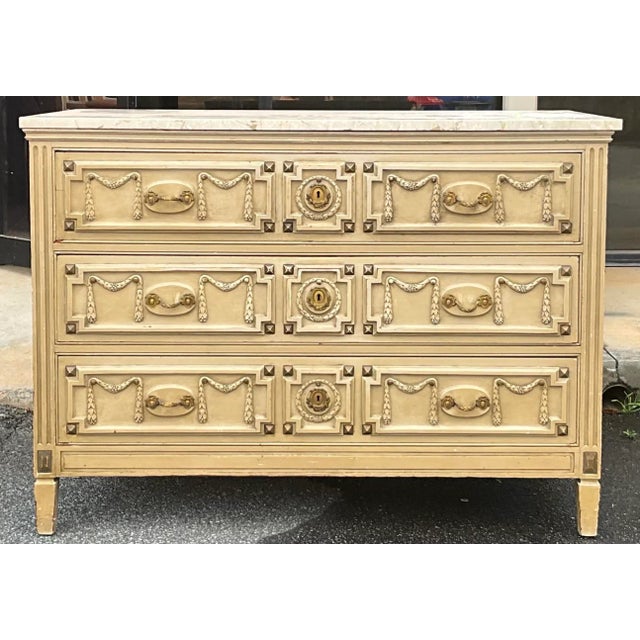 French Style Bench Made in New York Commode / Chest of Drawers Travertine Top For Sale - Image 9 of 9