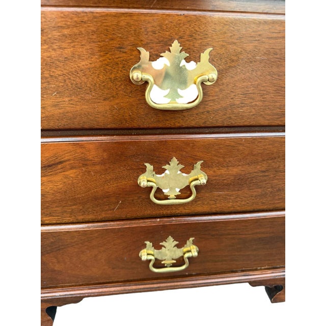 Wood Late 20th Century Queen Anne 3-Drawer Chest, Mahogany With Brass Leaf Hardware For Sale - Image 7 of 7