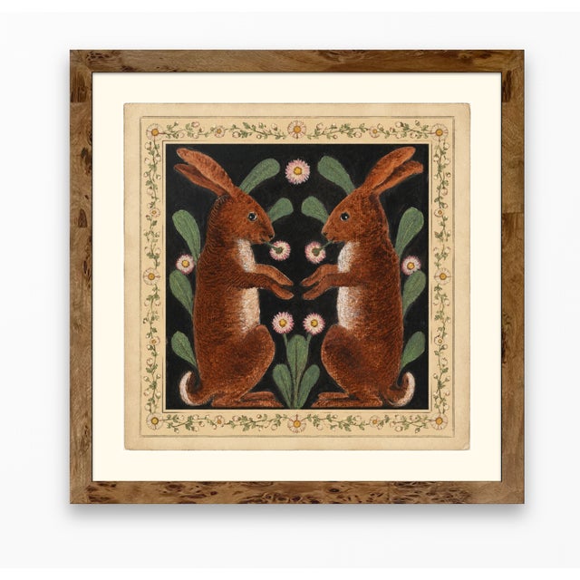 Atelier Aria Lumae Arts and Crafts Symmetrical Hares Folklore Fine Art Gallery Board Print With Integrated Floral Border Design 18 X 18 For Sale - Image 12 of 17