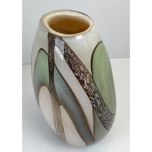 Hand-Blown Art Glass Vase, Cream Green & Brown Modern Design For Sale - Image 10 of 10