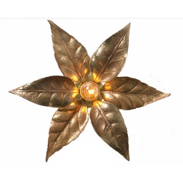 Metal Belgian Brass Flower Wall Light by Willy Daro for Massive, 1970s For Sale - Image 7 of 17