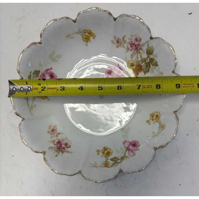 Traditional Malmaison Bavarian Porcelain Scalloped Floral Bowl With Gilt Rim, C. 1920s For Sale - Image 3 of 7