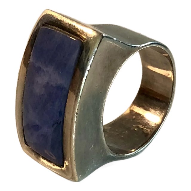 1990s Peruvian Sodalite Sterling Silver Cocktail Ring, Size 7.25 For Sale