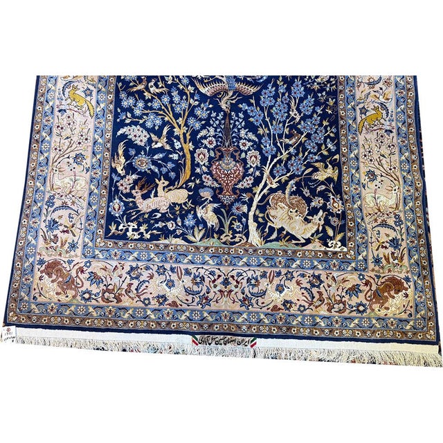 Textile 1970s A Sensational Silk & Wool on Silk Foundation Signed Persian Isfahan Rug For Sale - Image 7 of 9