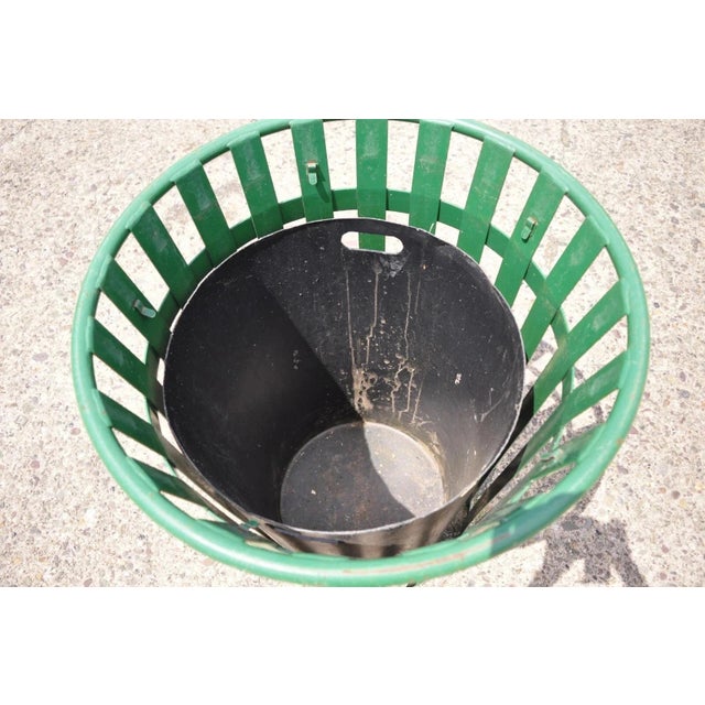 Late 20th Century Late 20th Century Outdoor Slatted Steel Metal Green Park Trash Can & Liner - 24 Gallon For Sale - Image 5 of 10