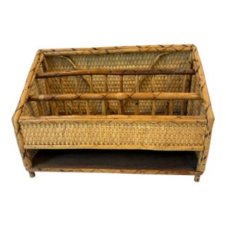 Vintage Bamboo and Rattan Letter Holder Desk Organizer For Sale