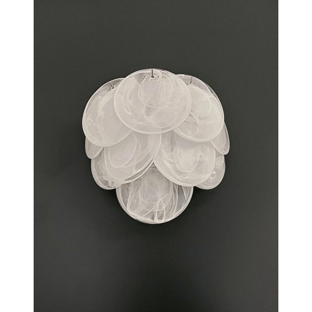 White Glass Wall Sconces with 10 Alabaster White Disks, 1990s, Set of 2 For Sale - Image 8 of 16