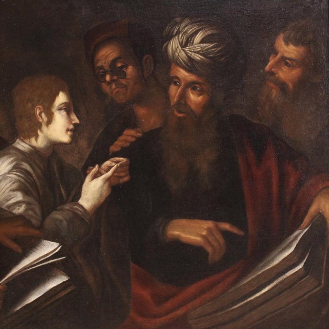 Italian Artist, Christ Among the Doctors in the Temple, 1660, Oil on Canvas For Sale - Image 4 of 16