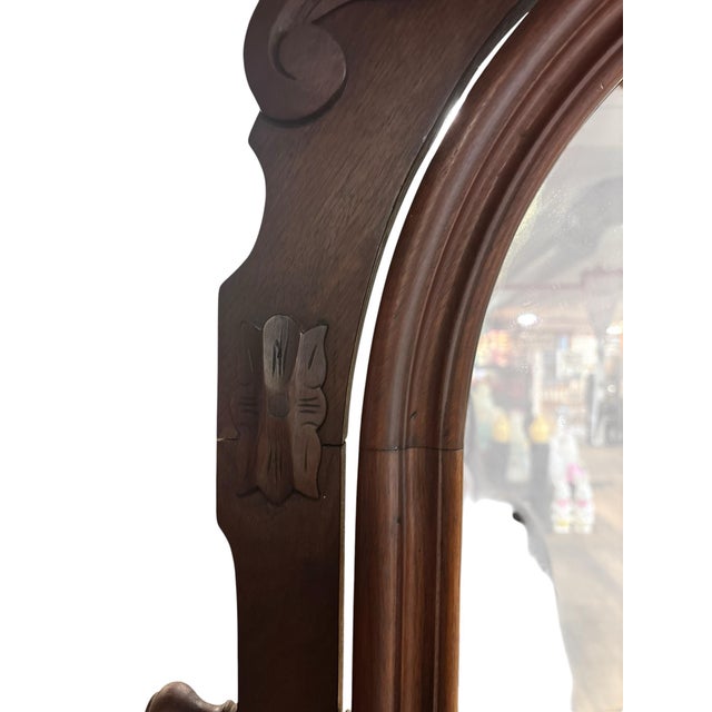 Antique Victorian Walnut Marble Top Dresser With Tilting Mirror & Hand-Carved Acorn Pulls For Sale - Image 9 of 10