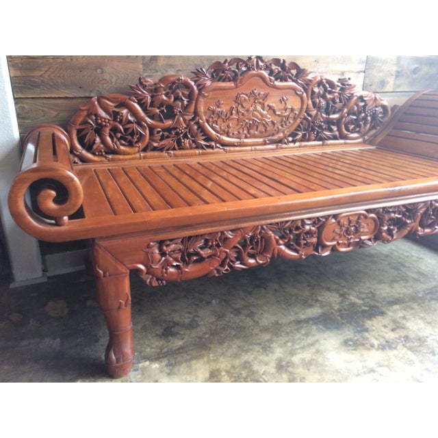 Vietnamese Hand Carved Wood Chaise Lounge Chairish