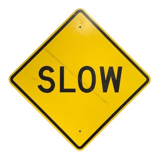Vintage Reflective Slow Traffic Caution Construction Sign For Sale