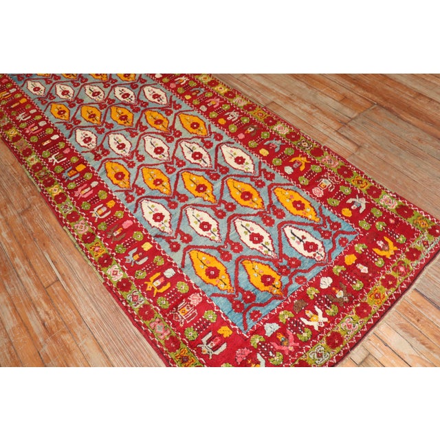 Antique Zabihi Collection Turkish Milas Exquisite Bright Runner - 3'7" x 13'6" For Sale - Image 4 of 10