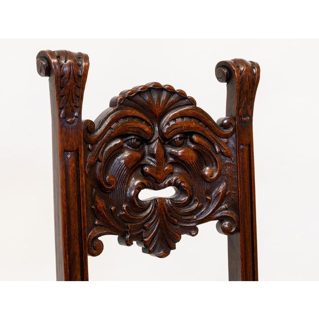 English Edwardian Oak Side Chair with Carved Green Man, 1890s For Sale - Image 5 of 12