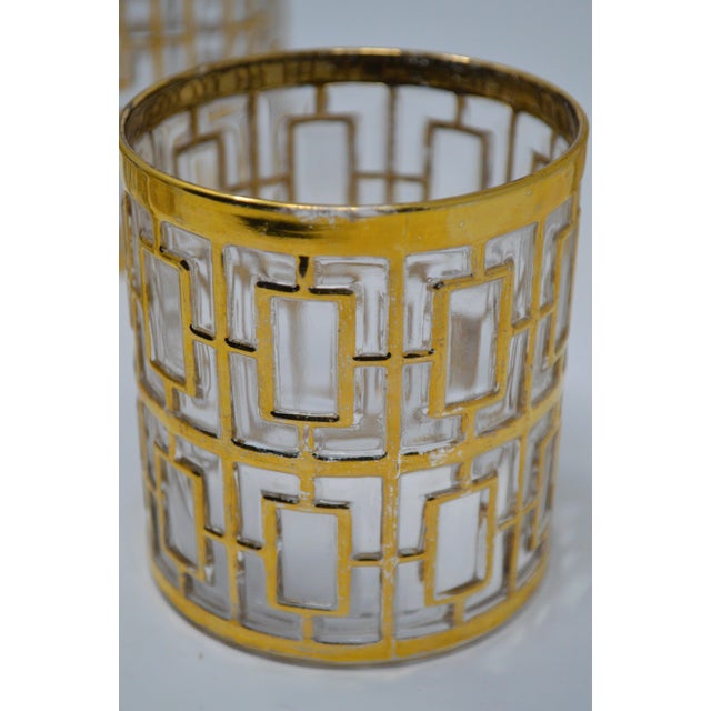 1960s Imperial Glass Shoji Trellis 22 Carat Gold Plated Bud Vase Cocktail Glasses Mixer Set - Set of 5 For Sale - Image 9 of 12
