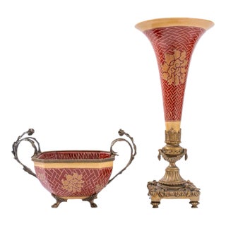 Chinese Ormolu Mounted Porcelain Vase & Bowl For Sale