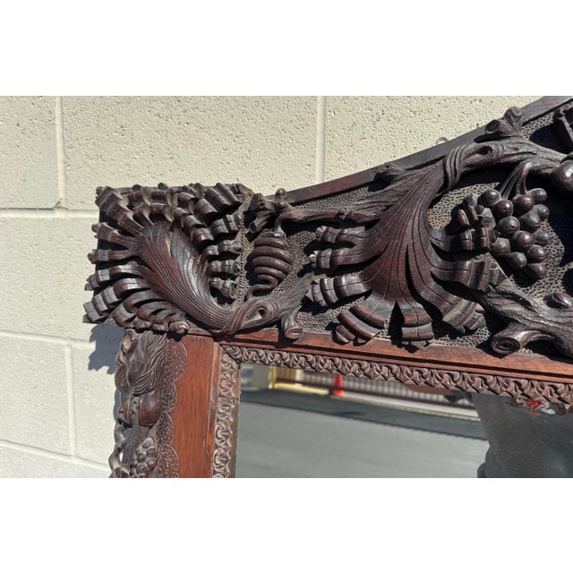 Late 19th Century Large Antique Hand-Carved Oak Black Forest Style Figural Wall Mirror For Sale - Image 5 of 18