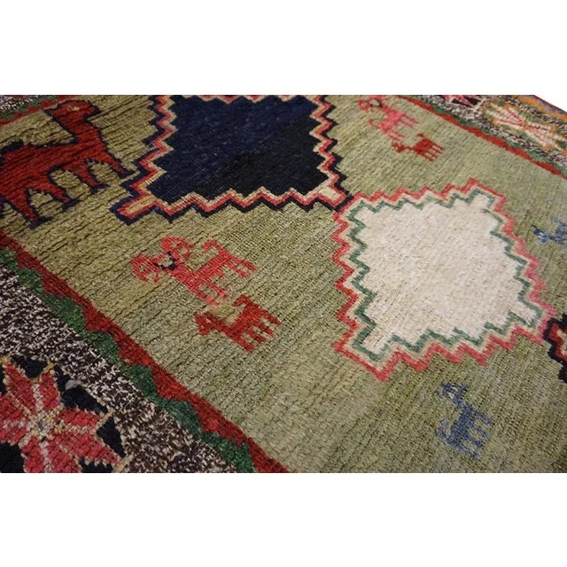 1920s Green Tribal Camel Animal Antique S. Persian Gabbeh Carpet 4' X 6'3" Knotted Wool Rug For Sale In New York - Image 6 of 9