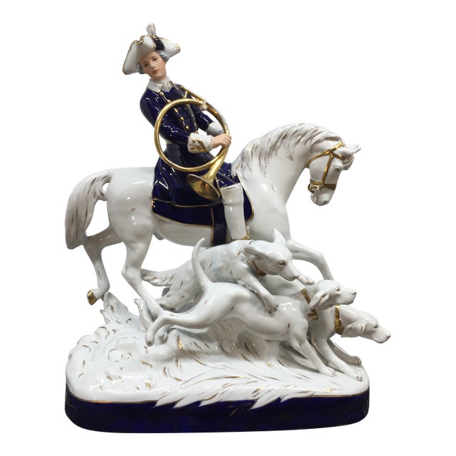 Royal Dux Porcelain Fox Hunting Horse Rider With Hounds For Sale