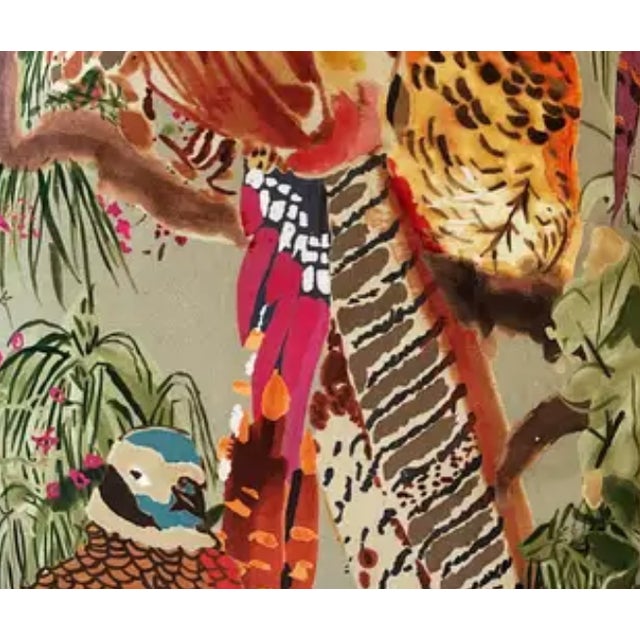 Mulberry Lee Jofa “Bird Game” in Fig/Multi and Stone Velvet Fabric Sample For Sale