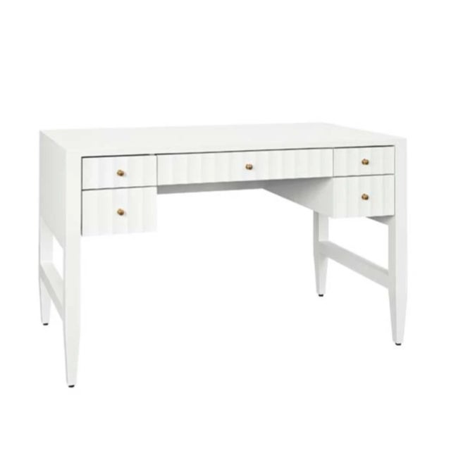 Contemporary Matthew Izzo Home Franklin Matte White Fluted Five Drawer Writing Desk For Sale - Image 3 of 10