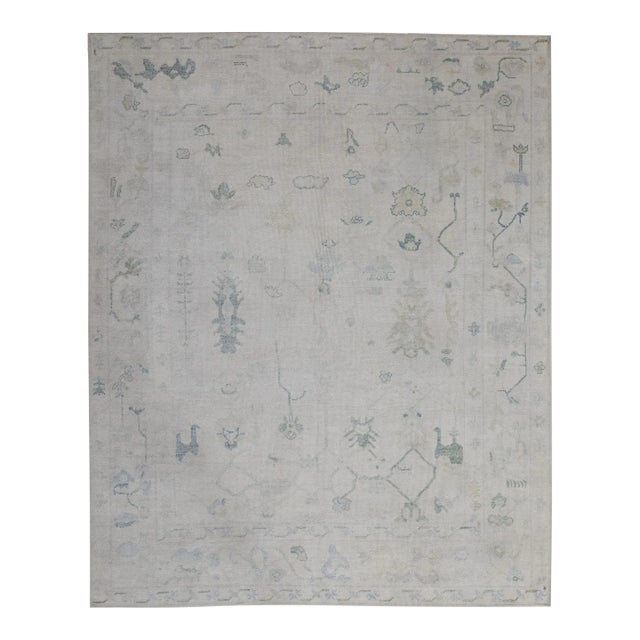 White Neutral Handwoven Turkish Oushak Rug 7'11" X 9'9" For Sale