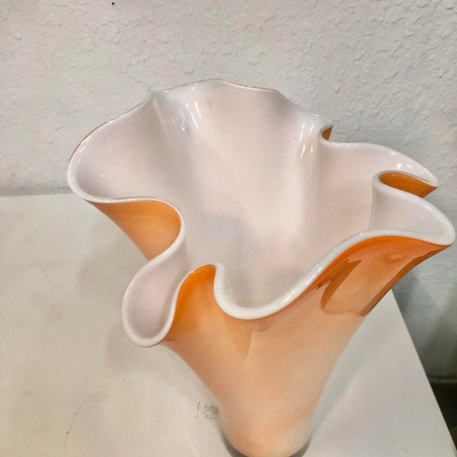 Mid 20th Century Large Orange Handkerchief Vase | White Cased Glass Murano For Sale - Image 5 of 6