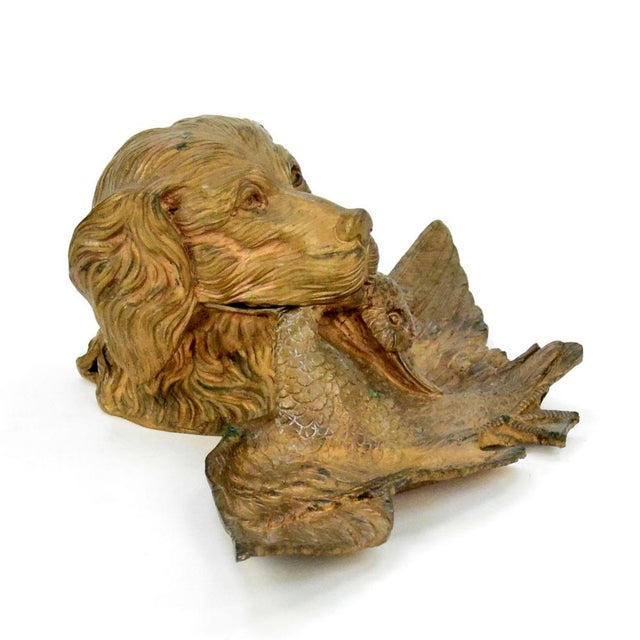 Antique Bronze Hunting Dog Inkwell with Duck, 1900s For Sale - Image 5 of 7