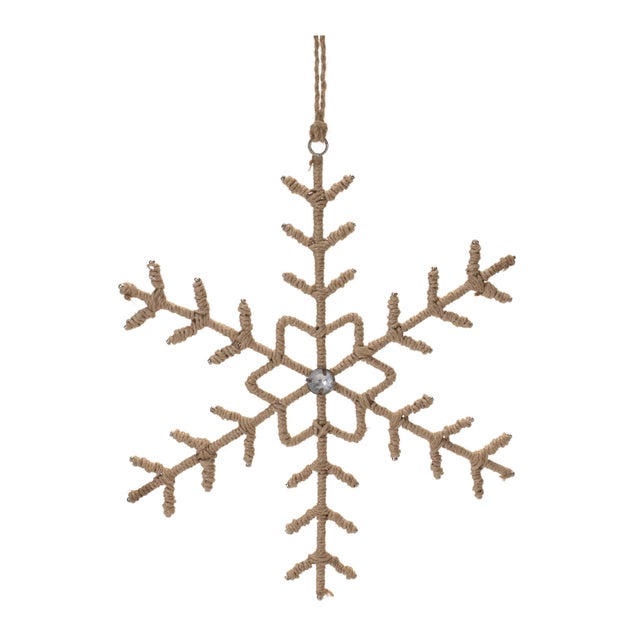 Contemporary Jute Wrapped Metal Snowflake Oranment (Set of 12) For Sale - Image 3 of 5