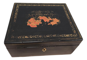 19th Century Chinese Lacquer Box with Engraved Metal Interior